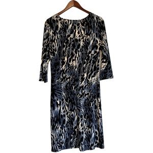 CITIKNITS EFFORTLESS STYLES BLUE AND BLACK ANIMAL PRINT DRESS SIZE XS
